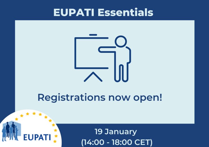 illustratie die zegt: nu aanmelden voor EUPATI essentiials